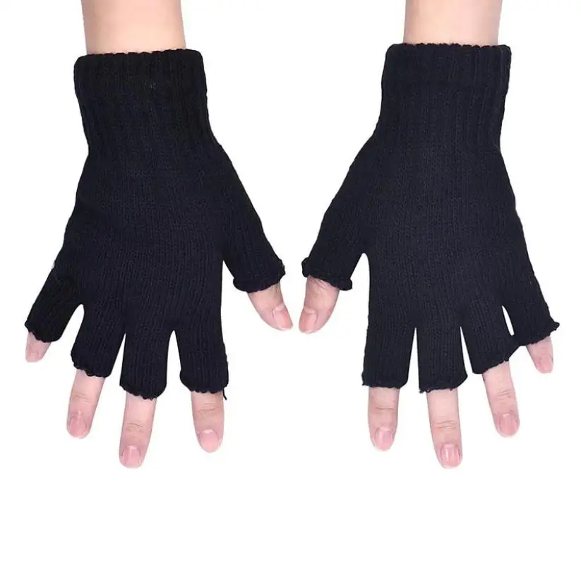 1 пара мужские черные вязаные эластичные теплые перчатки без пальцев зимние перчатки
