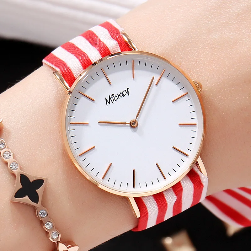 Disney бренд Микки Маус Модные женские часы наручные часы с тканевым ремешком Кварцевые водонепроницаемые простые женские часы Citizen movement