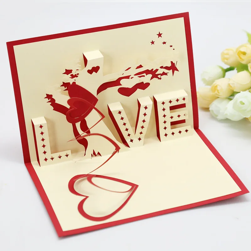  Love 3D Pop UP Cards Valentines Day Gift Postcard with Envelope Stickers Wedding Invitation Greetin - 33040634362