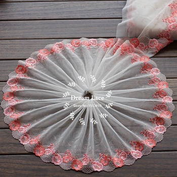 

2yards/lot 20cm wide Embroidered Tulle Lace trim mesh lace trim ~ Orange, pink ~ beautiful ~