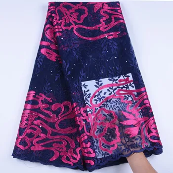 

New Style African Lace Fabric 2019 High Quality French Mesh Lace Fabric Stones Nigerian Swiss Voile Lace Fabrics For Dress 1207