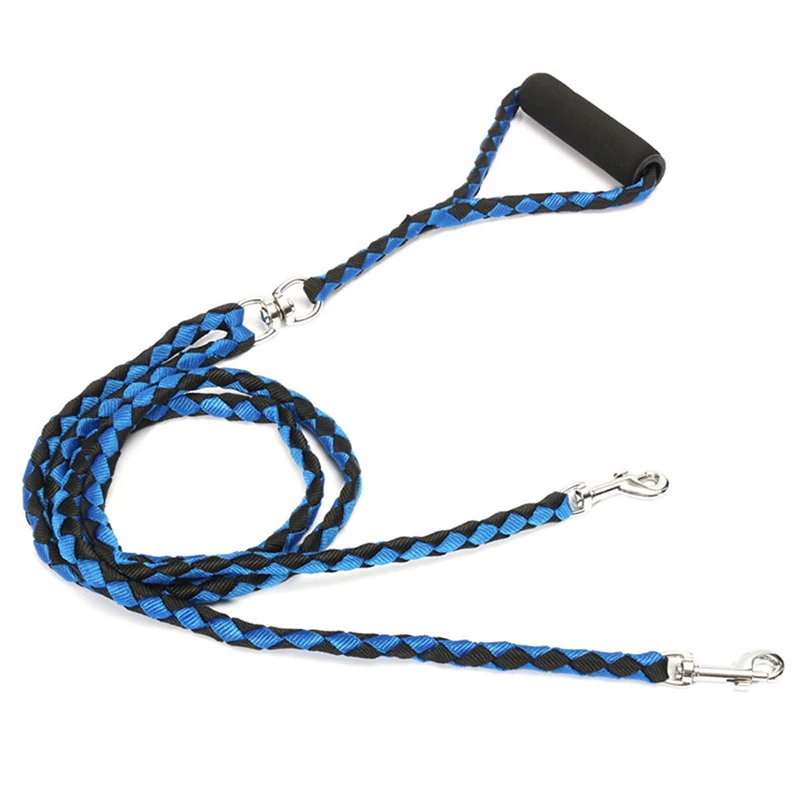 Nylon Weaving Durable One Drag Two Dog Leash While Holding Two Dogs