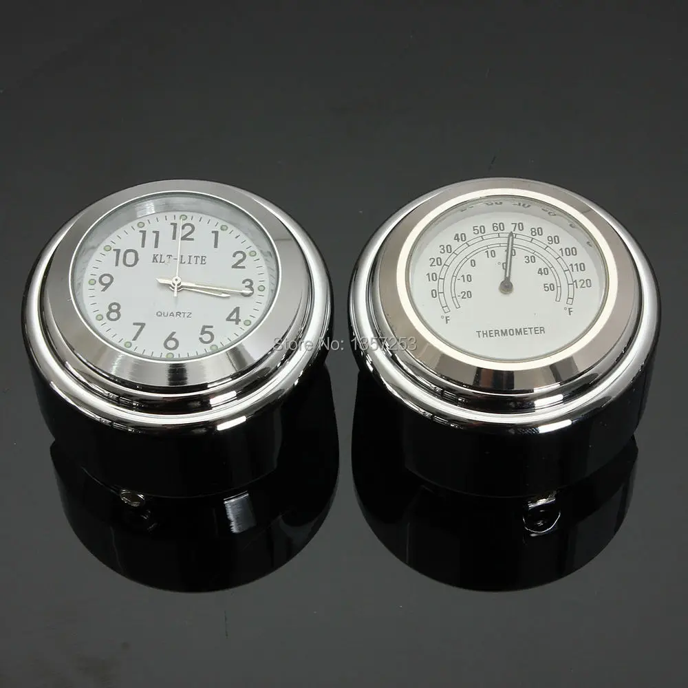

7/8'' 1'' Motorcycle Bike Handlebar Dial Clock Watch Thermometer Temp Gauge Bar(6.8)