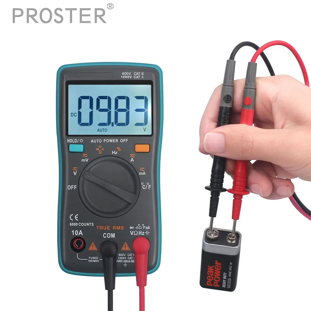Proster 6000 Counts Auto Ranging Digital Multimeter Backlight Resistance Capacitance Diode
