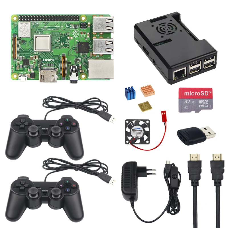 

New Raspberry Pi 3 Model B+ Plus Kit + 2 Game Controller +32G SD Card + Case + 3A Switch Power Supply + HDMI Cable for Retropie