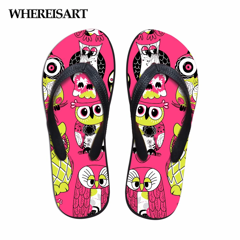 

WHEREISART Summer Women's Flip Flops Cute 3D Animal Owl Brand Designer Women Non-slip Beach Slippers House Flip Flops for Woman