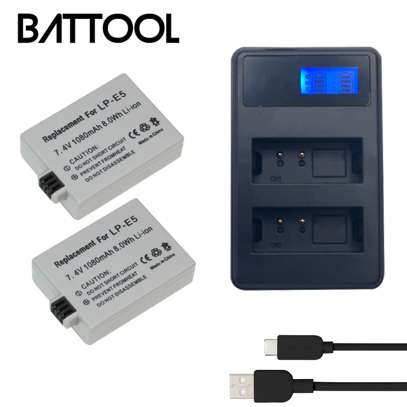 

2x bateria LPE5 LP-E5 LP E5 Battery +Dual Charger for For Canon 450D 500D 1000D Kiss X2 X3 F Rebel XSi Xli XS