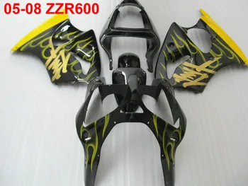 

Injection mold high quality fairing kit for Kawasaki Ninja ZZR600 05 06 07 08 yellow flames black fairings ZZR600 2005-2008 TW36