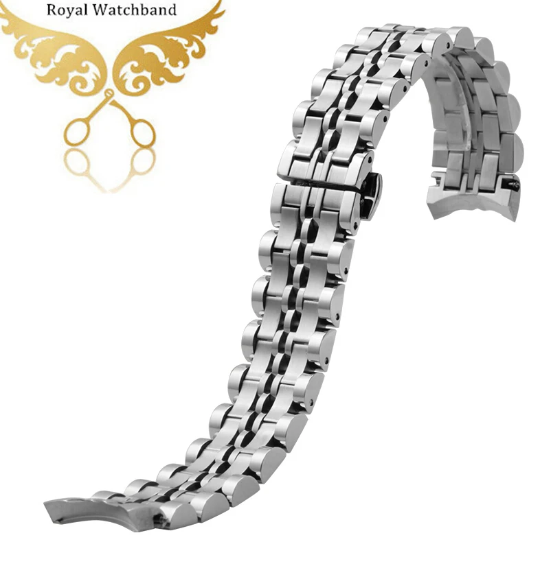 Silver Watch strap Solid Stainless Steel Watch Band Bracelet Curved End 20mm