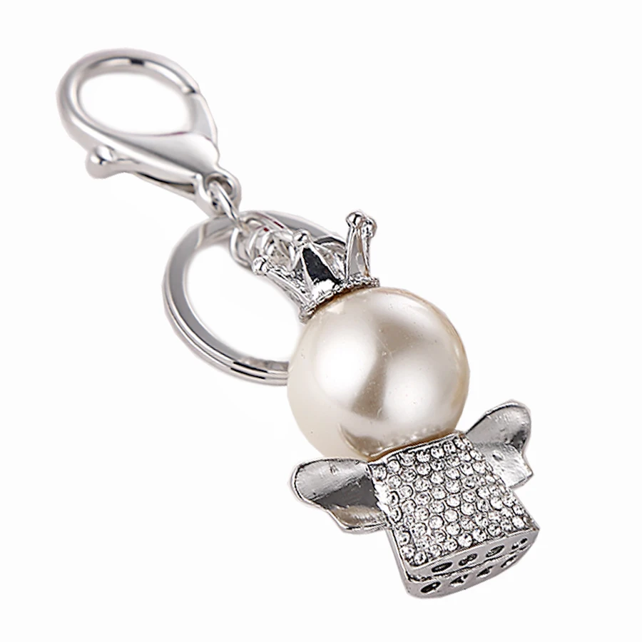 Novelty Trinket Rhinestone Crown Angel Bag Pendant Keychain Charm Women