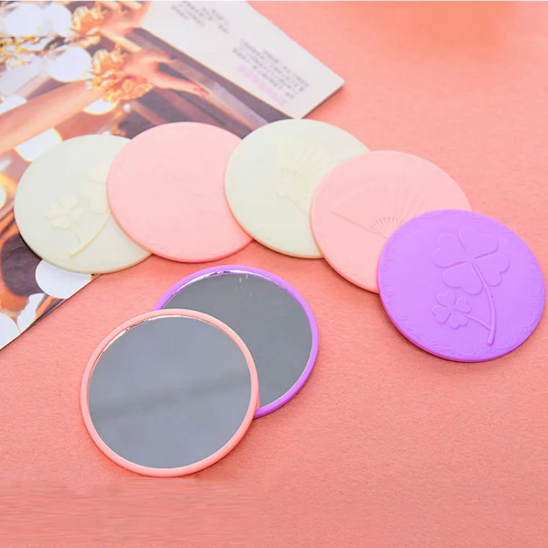 Portable Mini Makeup Mirror Women Compact Round Cosmetic Mirrors Cute 