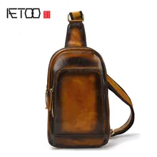 AETOO Новая мужская нагрудная сумка кожаная косая сумка на плечо Ретро Мужская сумка из воловьей кожи Повседневная нагрудная сумка
