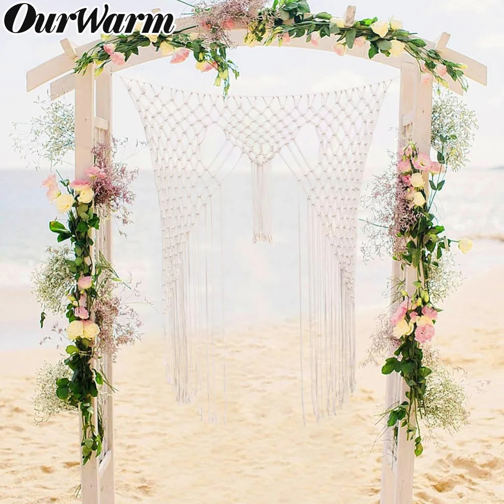 OurWarm Boho Wedding Backdrop Macrame Wall Hanging Background for Wedding Photo Background Large ...