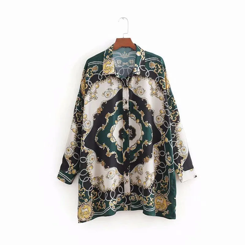 

Fashion women's retro print long sleeves Shirts Chic print loose Shirt &Blouses A140