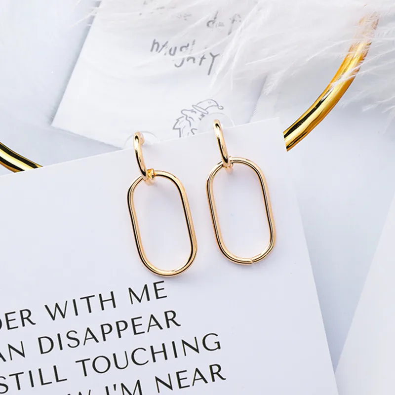 

New Fashion Geometric Metal Oval Half Circle Drop Earrings for Women Simple Temperament Statement Accessories Pendientes EC1314