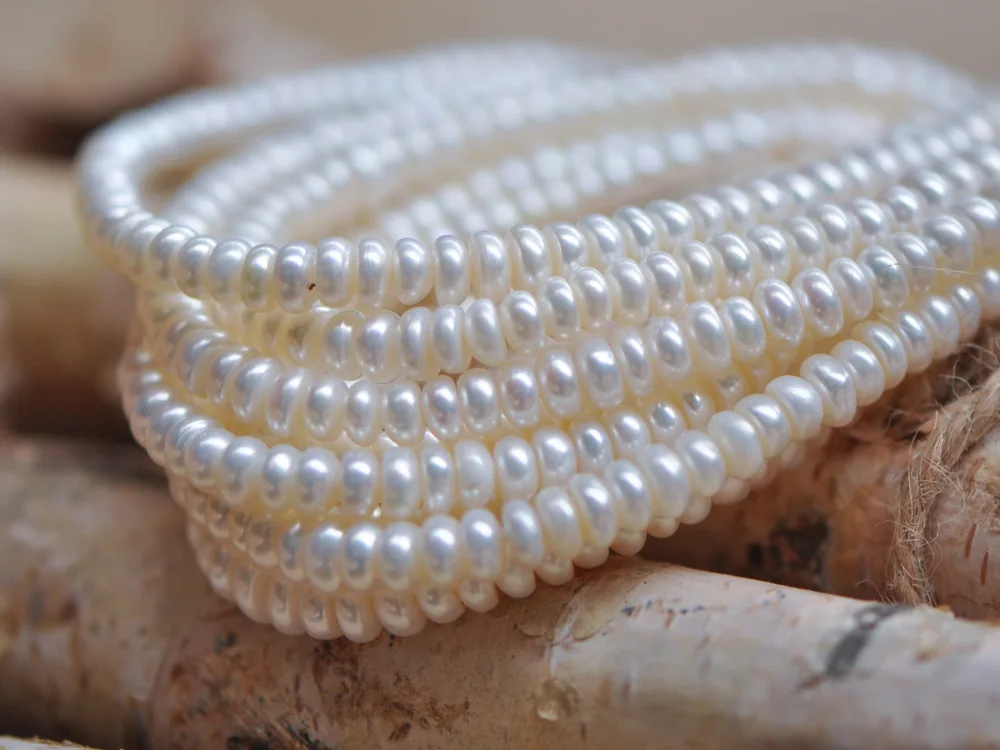 

Natural Button Freshwater Pearl 6mm, White Fresh Water Rondelle Pearls -(PL01-9)/ Full strand