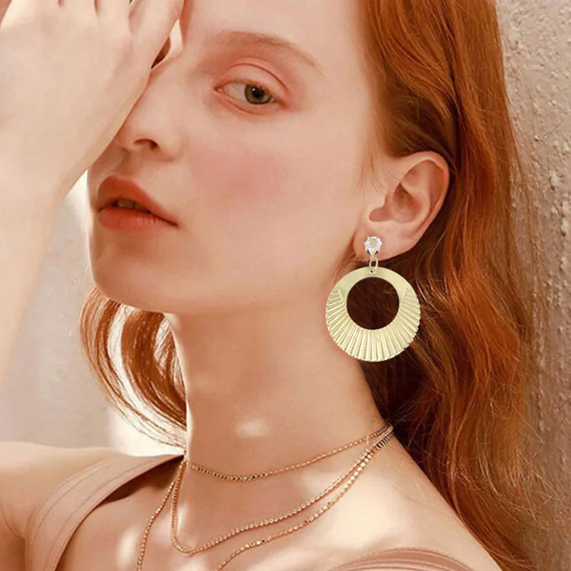 Minimalistic Geometry Stud Earrings Women Alloy Hollow Earring Round Moon Irregular Earrings