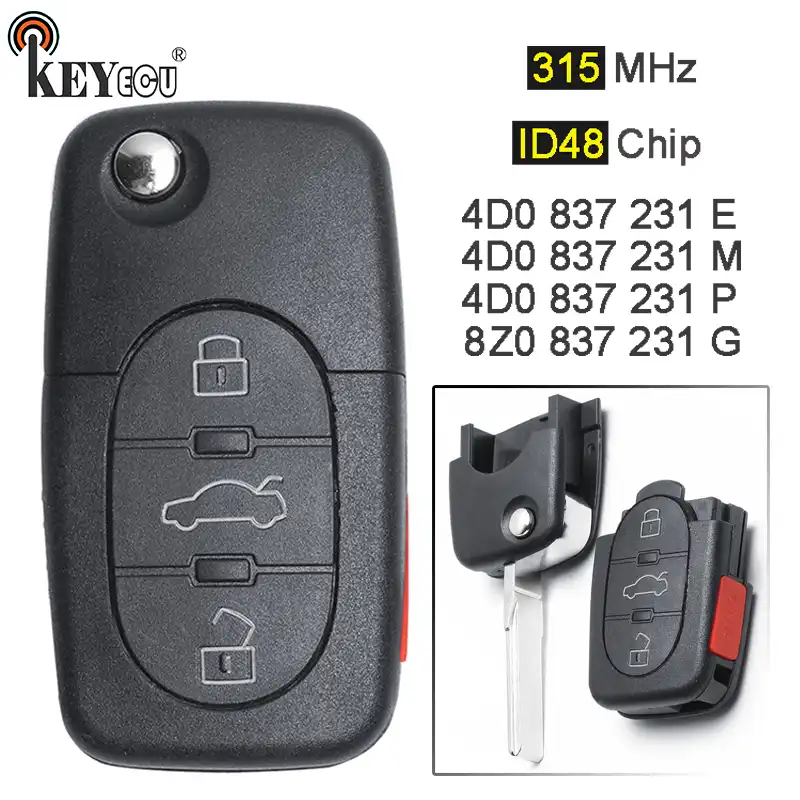 for Audi A3 A4 A6 A8 Quattro TT RS4 Keyless Flip Remote Key Fob 4D0 837 231 A