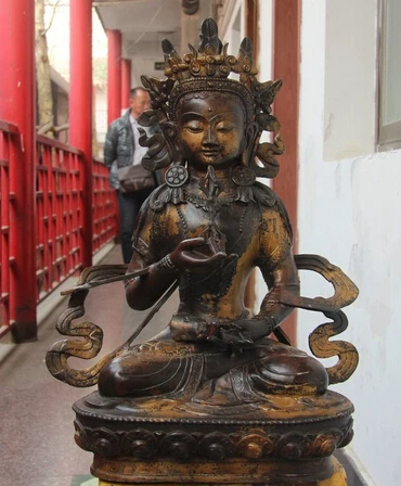 

JP S1048 Tibet Buddhism Copper Bronze Seat Vajradhara Vajrasattva Goddess Buddha Statue