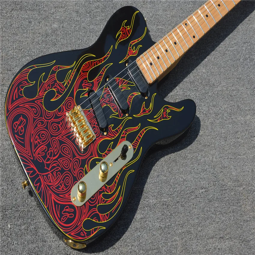 

2019 new! Red flame electric guitar, 6 - string gold accessories