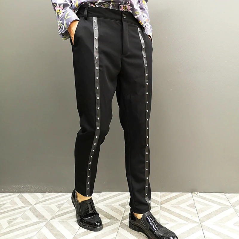 Men's Fashion Black Rivet Pencil Pants Men Hip Hop Jogger Pants Male Summer Trousers Tide Man Casual Sweatpants