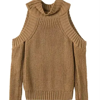 

Free Shipping 2020 High Collar Hedging Long-sleeved Knit Sweater Leakage Shoulder Sweater B333