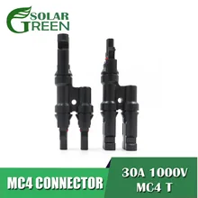 1 пара x 2 шт. панели солнечных батарей параллельное соединение MC4 T филиал 30A 1000 В Электрический MC4 разъем фотоэлектрический кабель провода подключения
