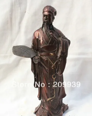

00969 10" China Chinese Bronze folklore Statesman and strategist Zhuge Liang Statue