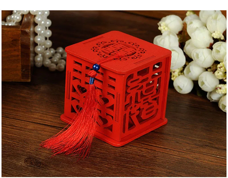 Деревянная китайская тематика "Счастье для двоих" свадебные сувенирные коробки коробка конфет Китайский красный классический Casamento сахарный чехол с кисточкой ZA3058