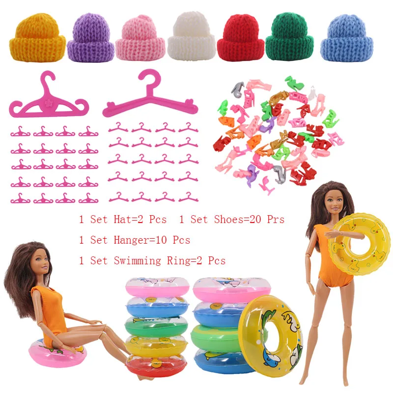 

Doll Clothes 10 Pcs Hangers+2 Pcs Hats+2 Pcs Swimming Rings+20 Prs Shoes Randomly Doll Barbiees Accessories
