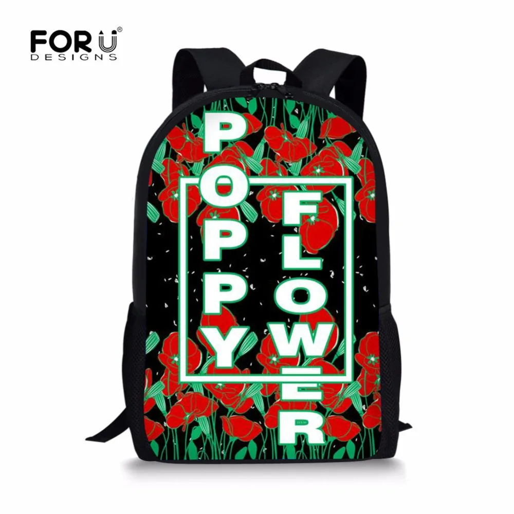buy FORUDESIGNS Poppy Flowers Printing School Bags for Girls Teenagers Orthopedic Backpack Students Schoolbag Mochilas Escolares