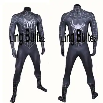 Ling Bultez High Quality New Arrive Muscle Shade Black Spiderman Costume Black Raimi Spider Man Spandex Suit Black Hero Suit