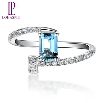 

Lohaspie Solid 18k White Gold 0.48ct Natural Aquamarine & Diamond Clou Engagement Ring Diamond-Jewelry For Women Gift