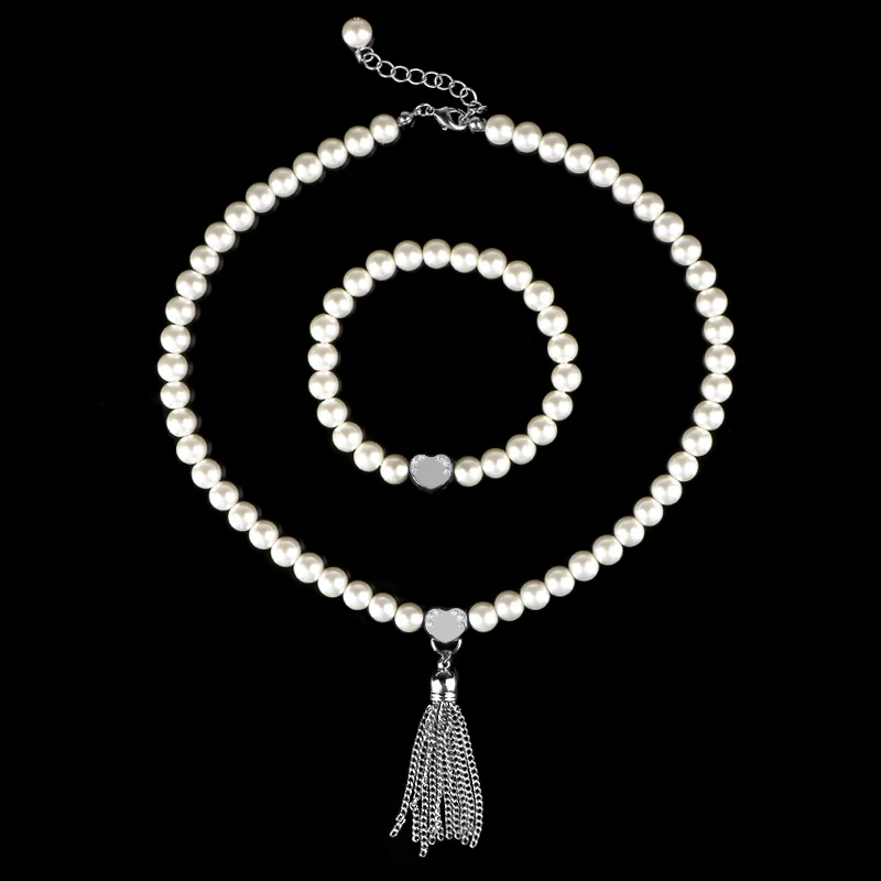 Women Fashion 316L Stainless Steel Pearl Necklace Silver Color Crystal Heart Necklace Designer Tassel Necklace For Jewelry Gift  (3)