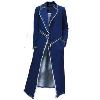 

New Spring Autumn Women Trench Coat Fashion Solid Slim Jeans Coat For Women Large Denim Trench Outerwear