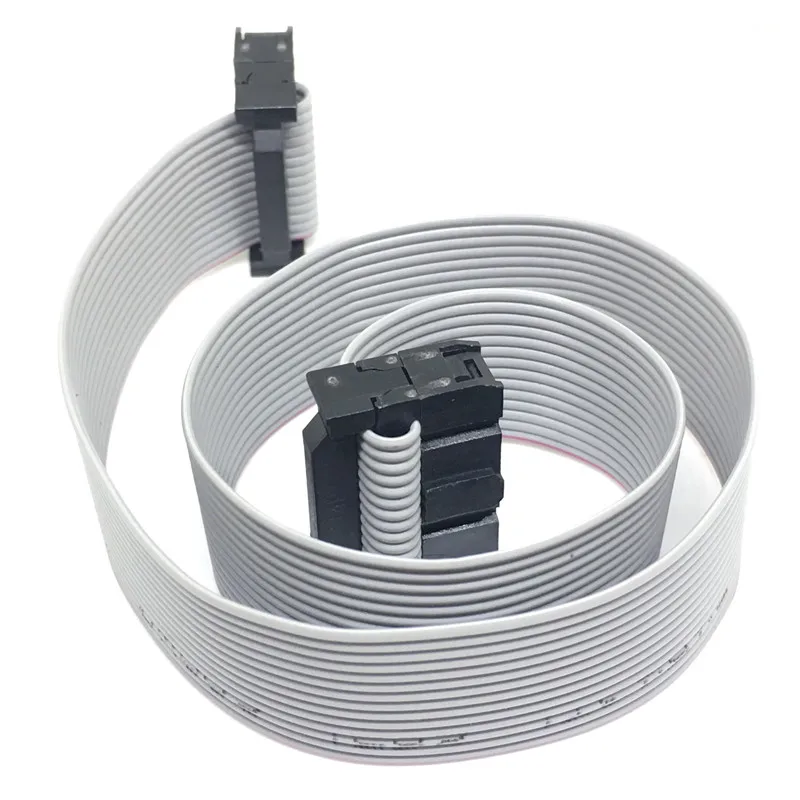 2.54mm Pitch JTAG AVR Download Cable Wire Connector Gray Flat Ribbon Data Cable 28AWG 300V FC-14P 14 Pins 30cm 1