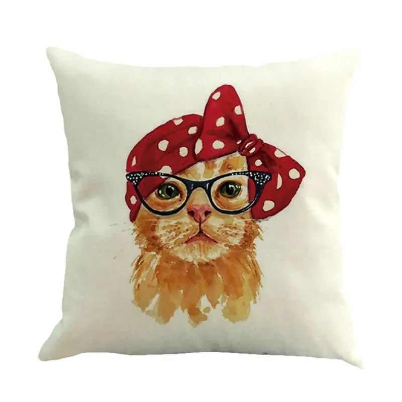 

Cute Lovely Cat Decorative Cushion Cover Cotton Linen Square Throw Pillow Cover 45x45CM Pillow Case Home Office Car Sofa Decor