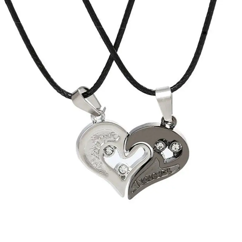 2pcs Couple Heart Necklaces for Lovers I Love You 1/2 Romantic Necklace Pendant Stainless Steel Paired Suspension Two Pendants