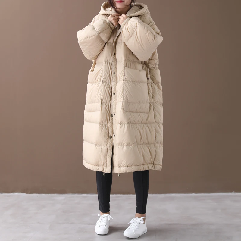 

[EWQ] 2019 Winter New Pattern Office Lady Style Loose Large Size Pockets Single Breasted Lantern Sleeve Thick Cotton cloth AF642