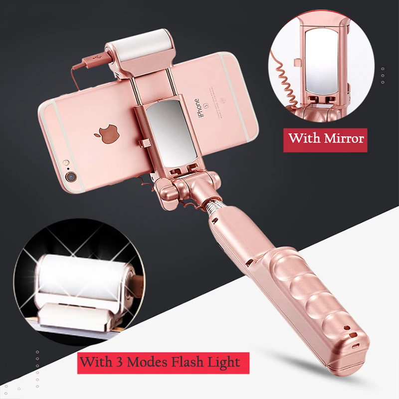 

Fashion Bluetooth Wireless Selfie Stick Led Flash Fill Monopod Light for iPhone Samsung Android Phones W/Light Remote Shutter
