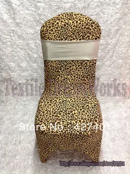 

New Products Leopard Print Lycra Chair Cover Arch Front Whit Shiny Sliver Foil Lycra Band For Wedding Decoration & Party