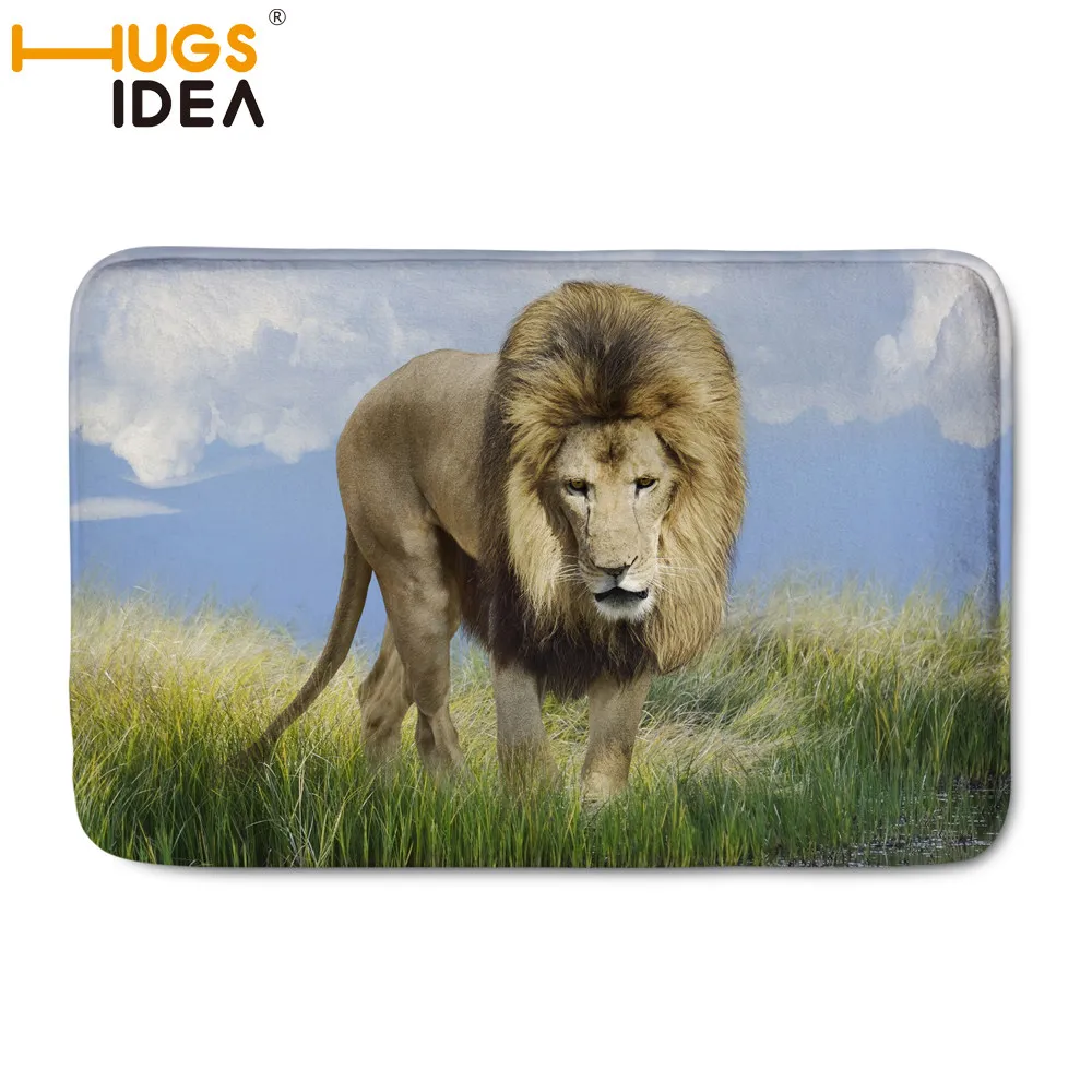 

HUGSIDEA Lion Tiger Printed Flannel Carpet Floor Rug Thickened Flannel Doormat Rectangle Carpet Rug For Living Room Bedroom