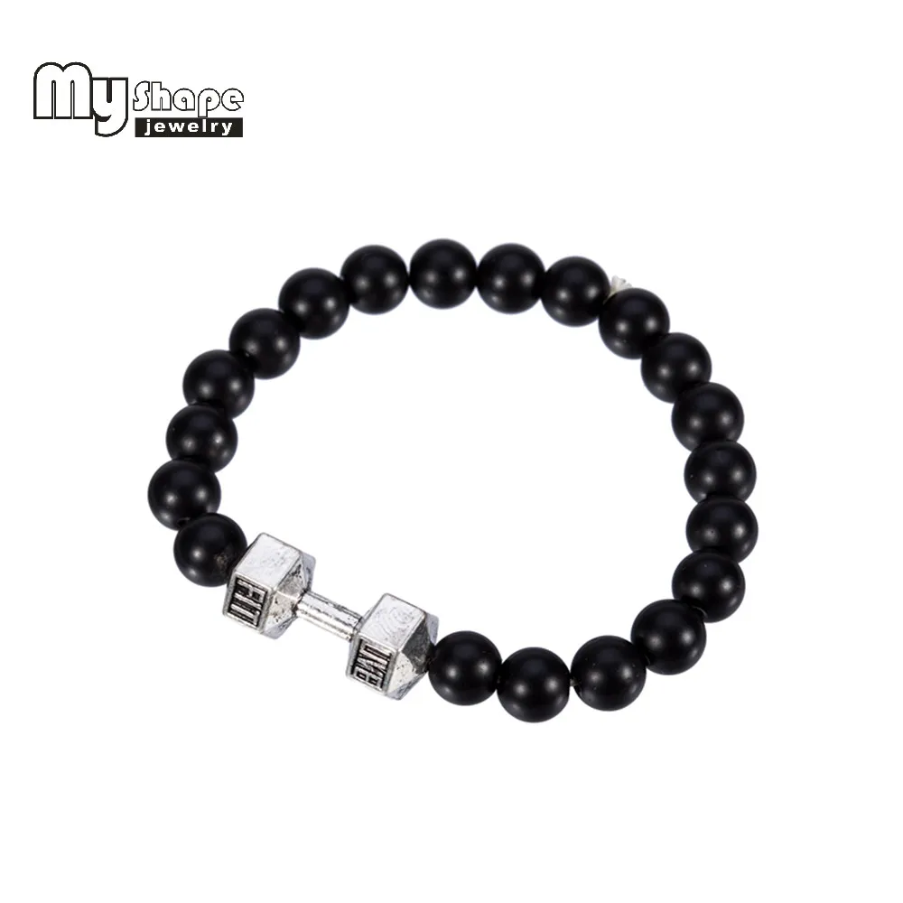 

my shape Fashion Hot Selling Crossfit Fitness Bead Live Fit Barbell Bracelets With Alloy Metal Silver and Gun Black color