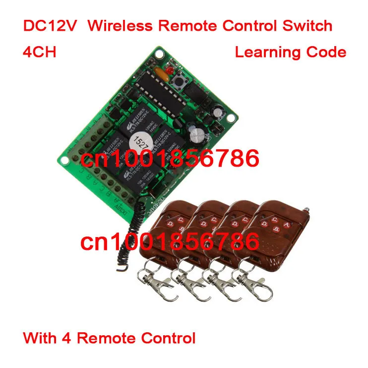 

12V 4ch Momentary Toggle Latched RF Wireless Remote Control Switch System Receiver &4 Transmitter Learning Code