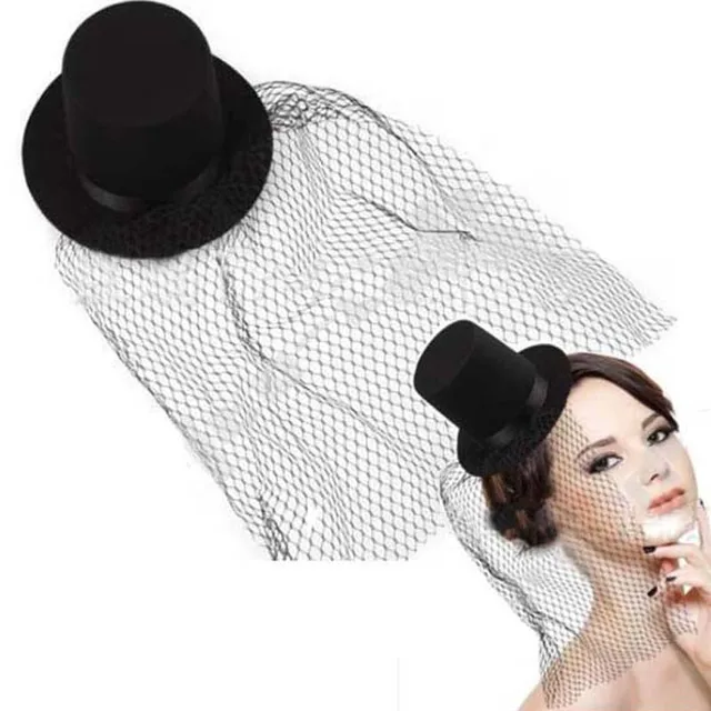 Black Mini Top Hat Fascinator Veil Hair Clips For Women S Y Black Mini Top Hat Fascinator Veil Hair Clips For Women S Y Hairpins Headwear Party Dress