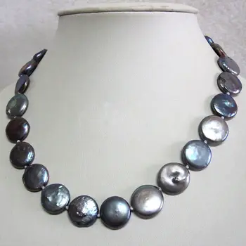 

FREE SHIPPING>@@> Hot sale new Style >>>>> Genuine 13-14MM Black Coin Pearl Necklace Chain Jewelry