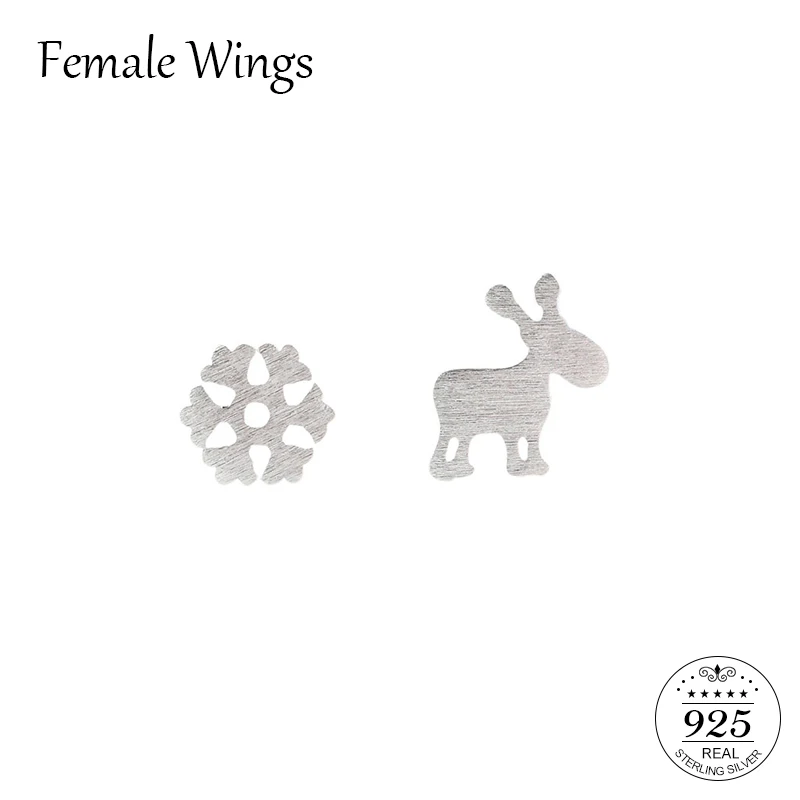 

Female Wings 925 Sterling Silver Earrings Snow Animal Deer Stud Earrings For Women Lovely Girls Silver Jewelry Gifts FE098