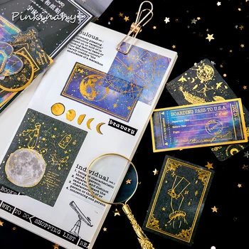 Moon Planet Journal złota folia papierowa naklejka naklejki dekoracyjne Diy Ablum Diary Scrapbooking naklejki etykiety Kawaii biurowe tanie i dobre opinie 6 lat 3 lata 8 lat 18 5*9cm RH522 PINKINAHY