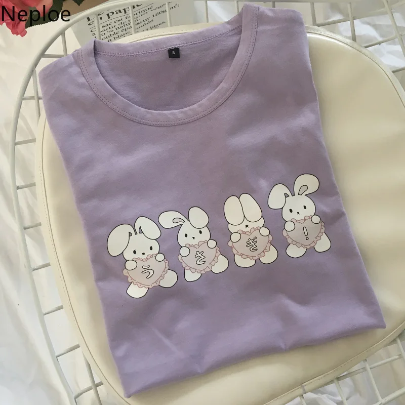 

Neploe Kawaii Ladies T-shirt Cute Rabbit Women T Shirt Short Sleeved Students Preppy Style Girls TShirt Cotton Loose Tops 38608