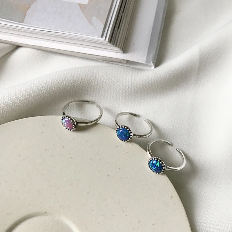 Кольцо Peri'sBox, винтажное, 925 пробы, серебряное, Опаловый камень, изящное, штабелируемое кольцо для женщин, 2 цвета, одноцветные, натуральные, обручальные кольца